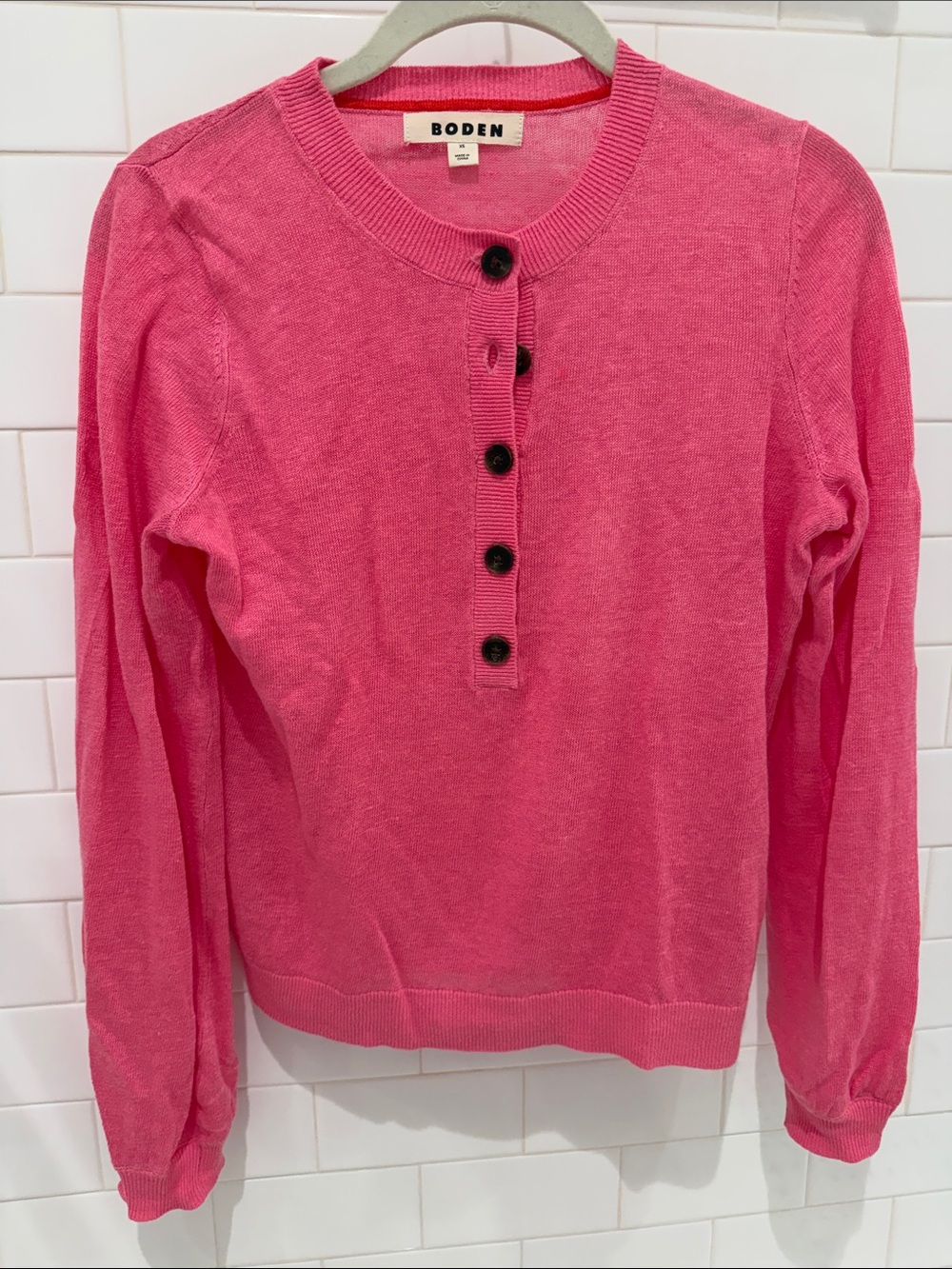 Boden Hot Pink Button-Up Henley Sweater